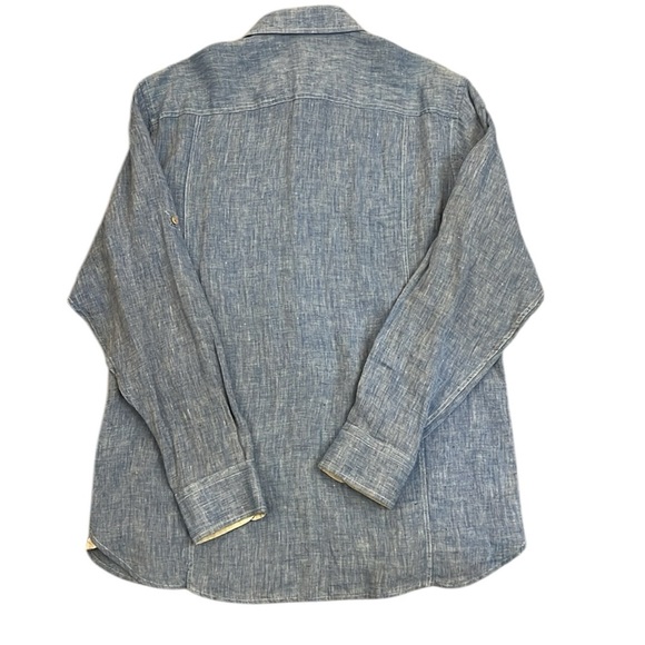 Joseph Abboud Linen Convertible-Sleeve Button Front Shirt Denim Blue Luxury XL - Picture 10 of 11